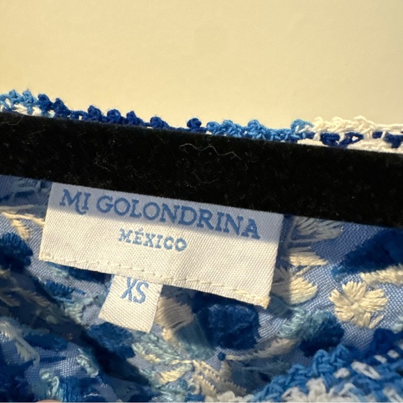 Mi Golondrina Handmade in Mexico Blue Rosa Flores Mini Dress | XS - Picture 2 of 5